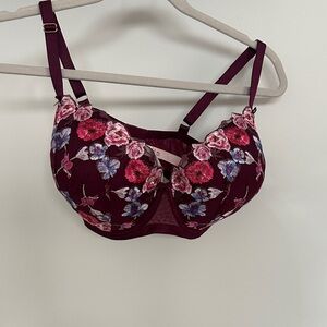 Victoria's Secret Floral Embroidered Bra - Burgundy and Pink